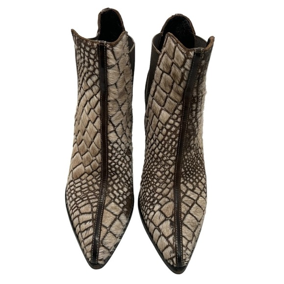 Ducanero Tan Brown Pony Hair Point Toe Leather Block Heel Booties Women’s 40 - Picture 4 of 15